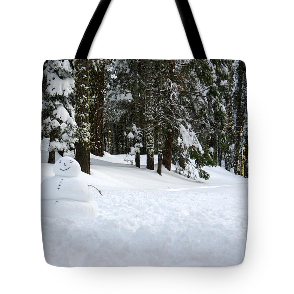 Snowman Tote Bag featuring the photograph Happy Snowman by Christine Jepsen