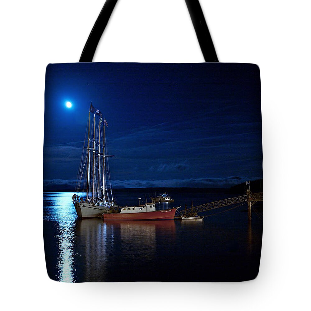 Lawrence Tote Bag featuring the photograph Harbor Moon by Lawrence Boothby