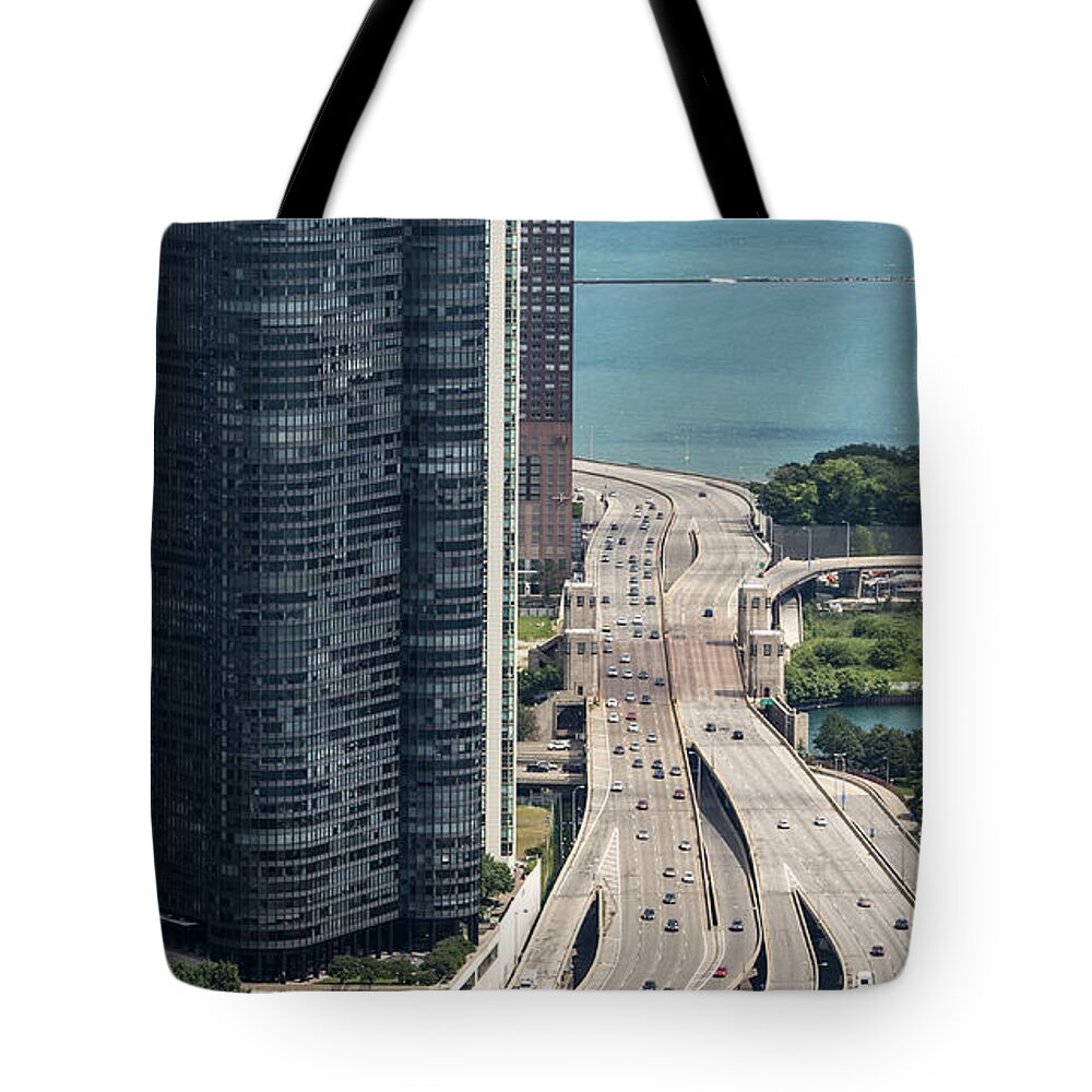 Harbor Point Condominiums Tote Bag featuring the photograph Harbor Point Condominiums Aerial Photo by David Oppenheimer