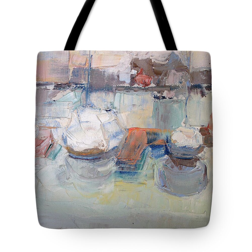 Harbor Tote Bag featuring the painting Harbor Sailboats by Suzanne Giuriati Cerny