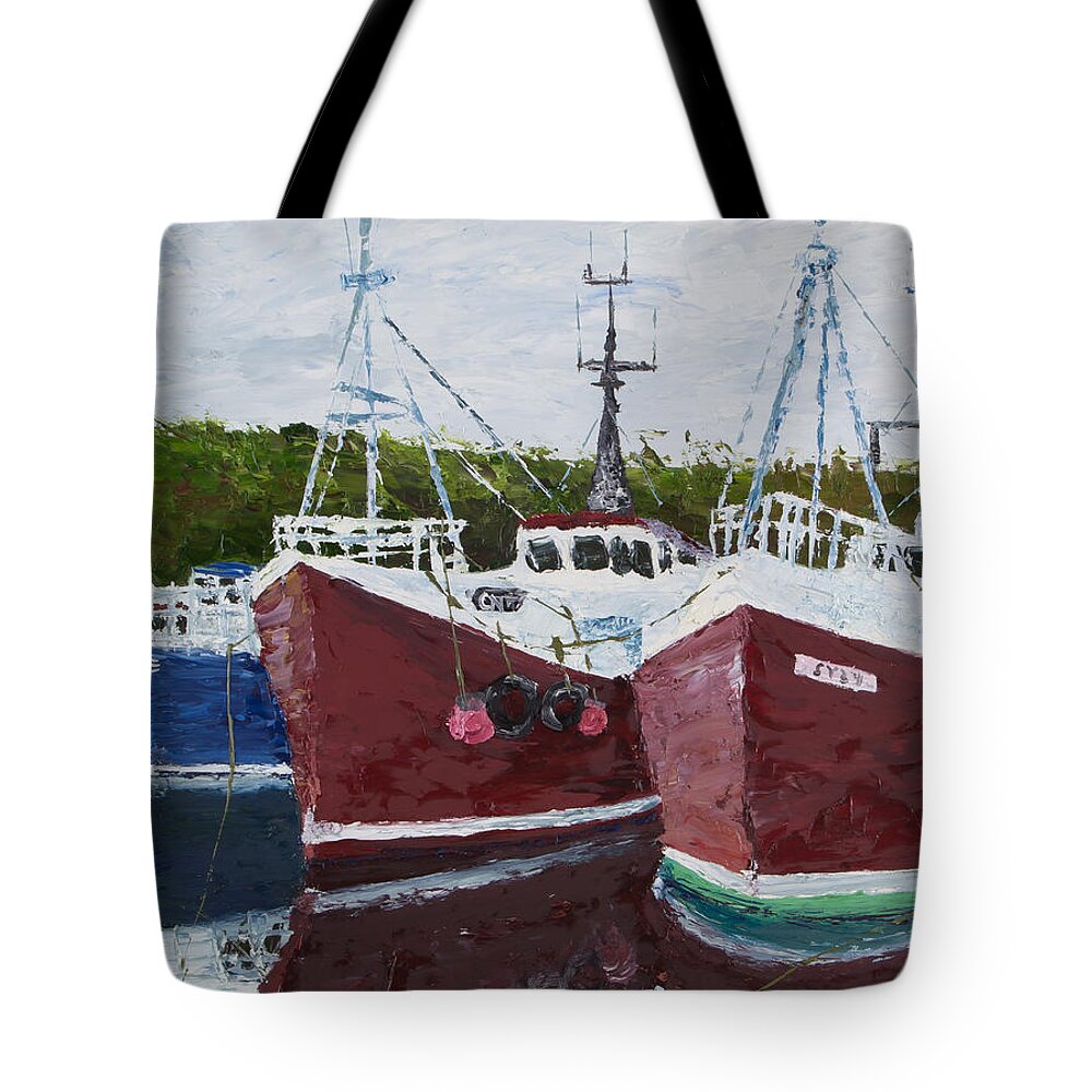 Boats Tote Bag featuring the painting Harbored by Nick Ferszt