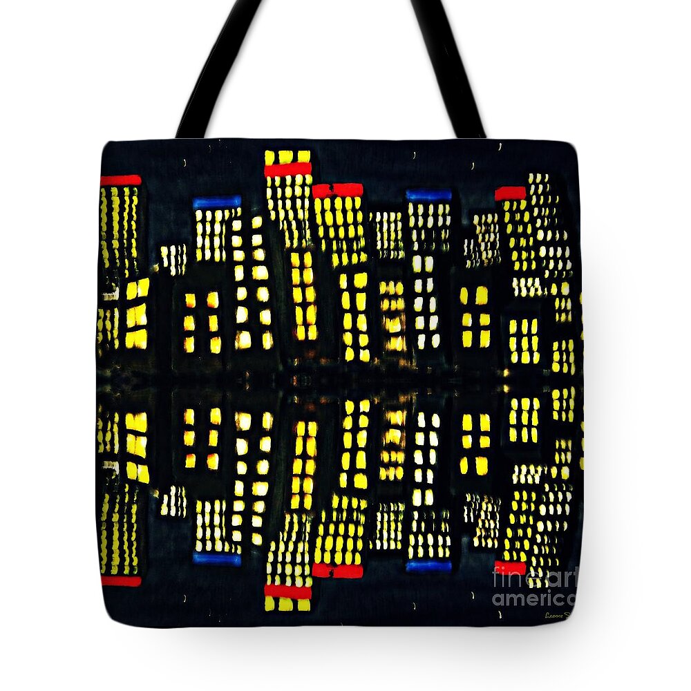 Lights Tote Bag featuring the mixed media Harbour Lights Reflected 1 by Leanne Seymour
