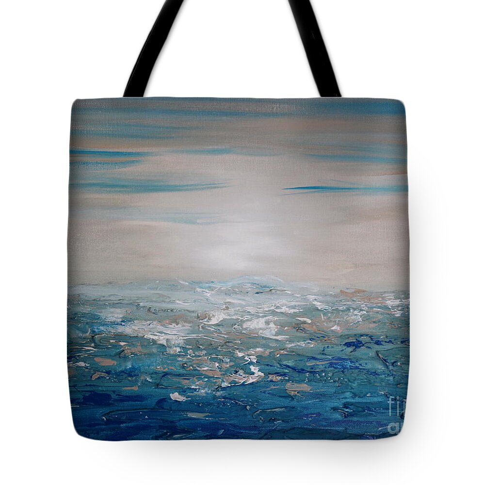 Blue Tote Bag featuring the painting Harbour by Preethi Mathialagan