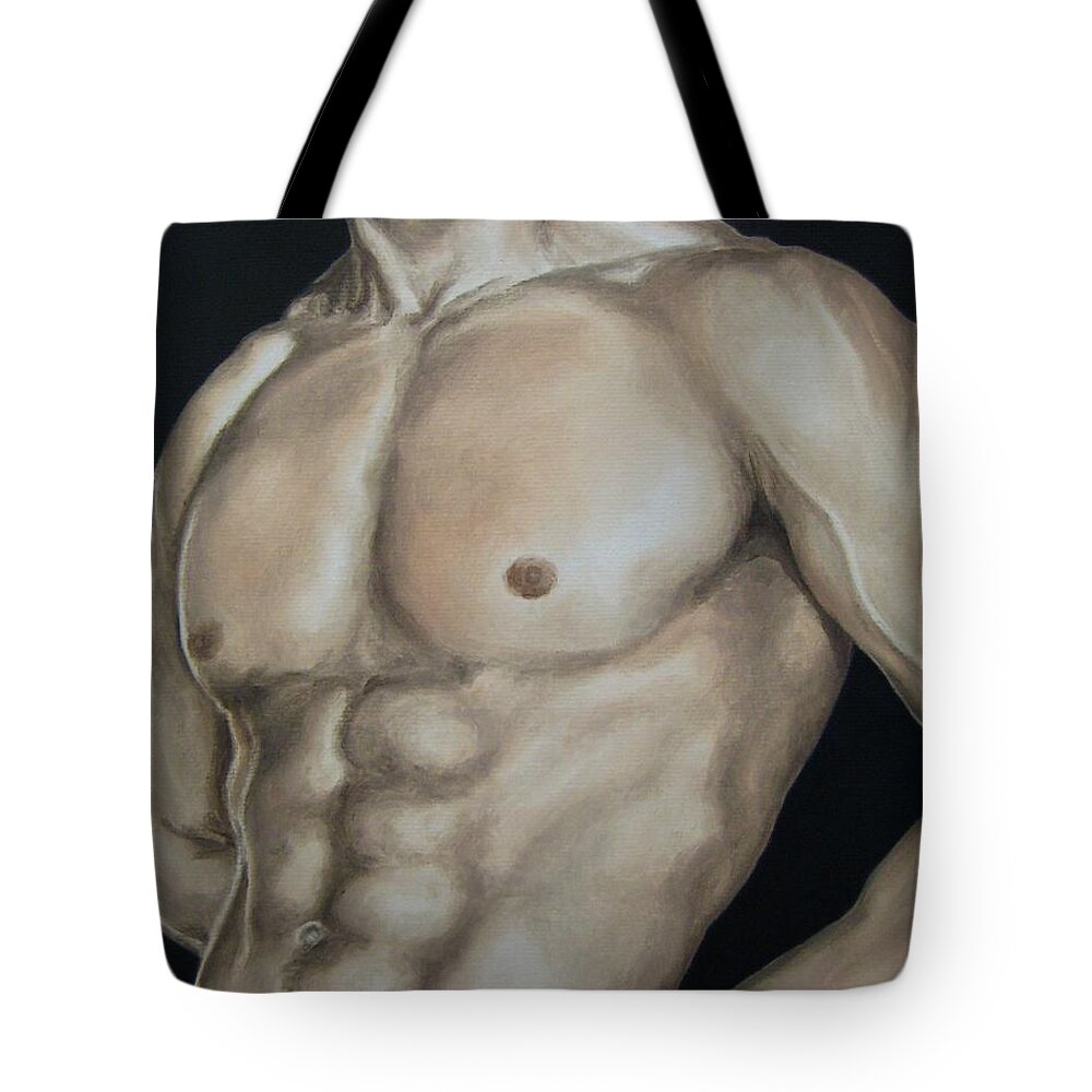Nude Tote Bag featuring the painting Hard Body by Jindra Noewi