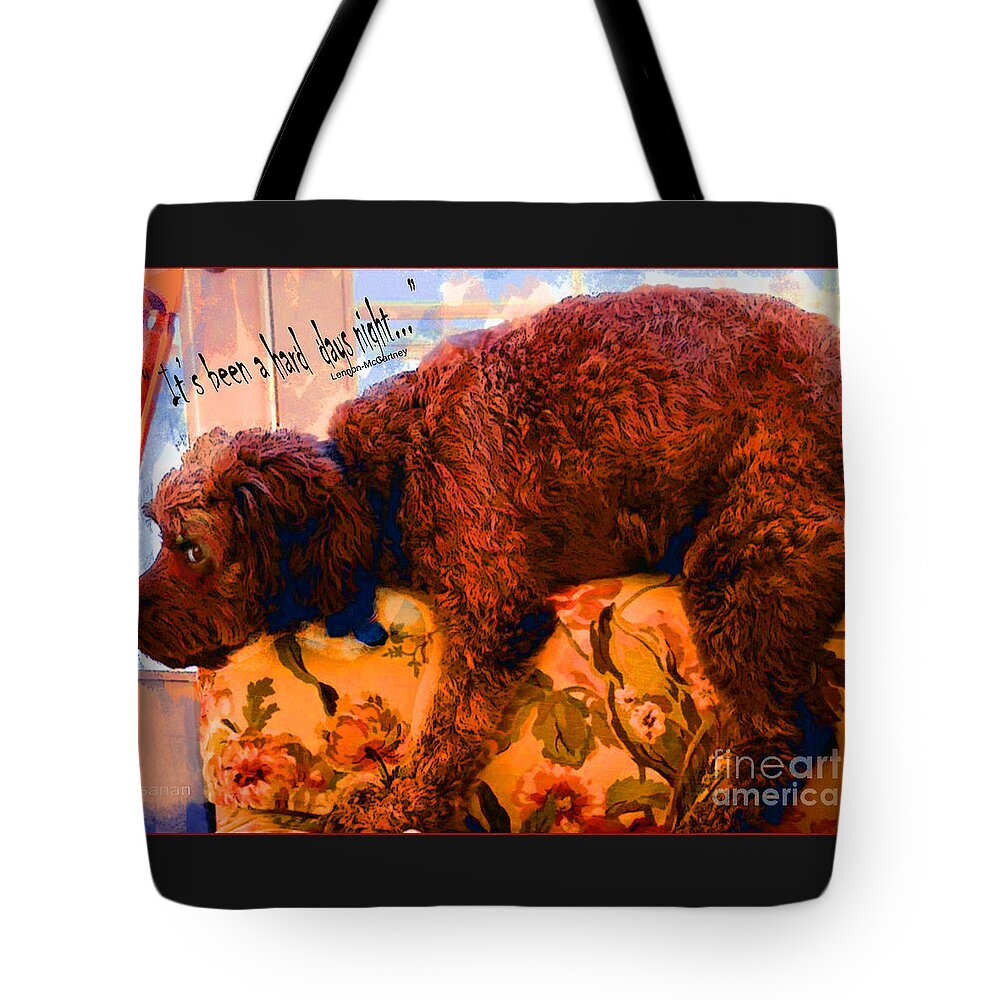 Dog Tote Bag featuring the mixed media Dog of the Hard Days Night by Zsanan Studio