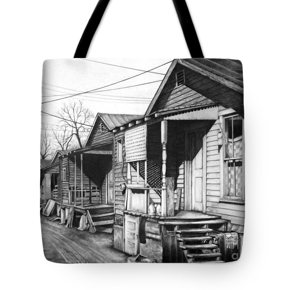 Pencil Drawing Tote Bag featuring the drawing Hard Knock Life by David Neace CPX