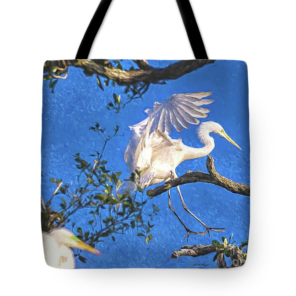 Egrets Tote Bag featuring the digital art Hard Landing by DB Hayes