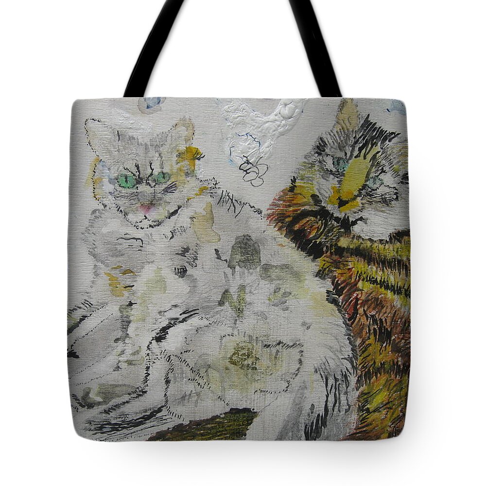 Cats Tote Bag featuring the painting Harley Quinn and Hank the Tank by AJ Brown