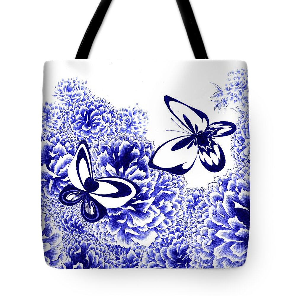 Butterflies Tote Bag featuring the drawing Harmony by Alice Chen