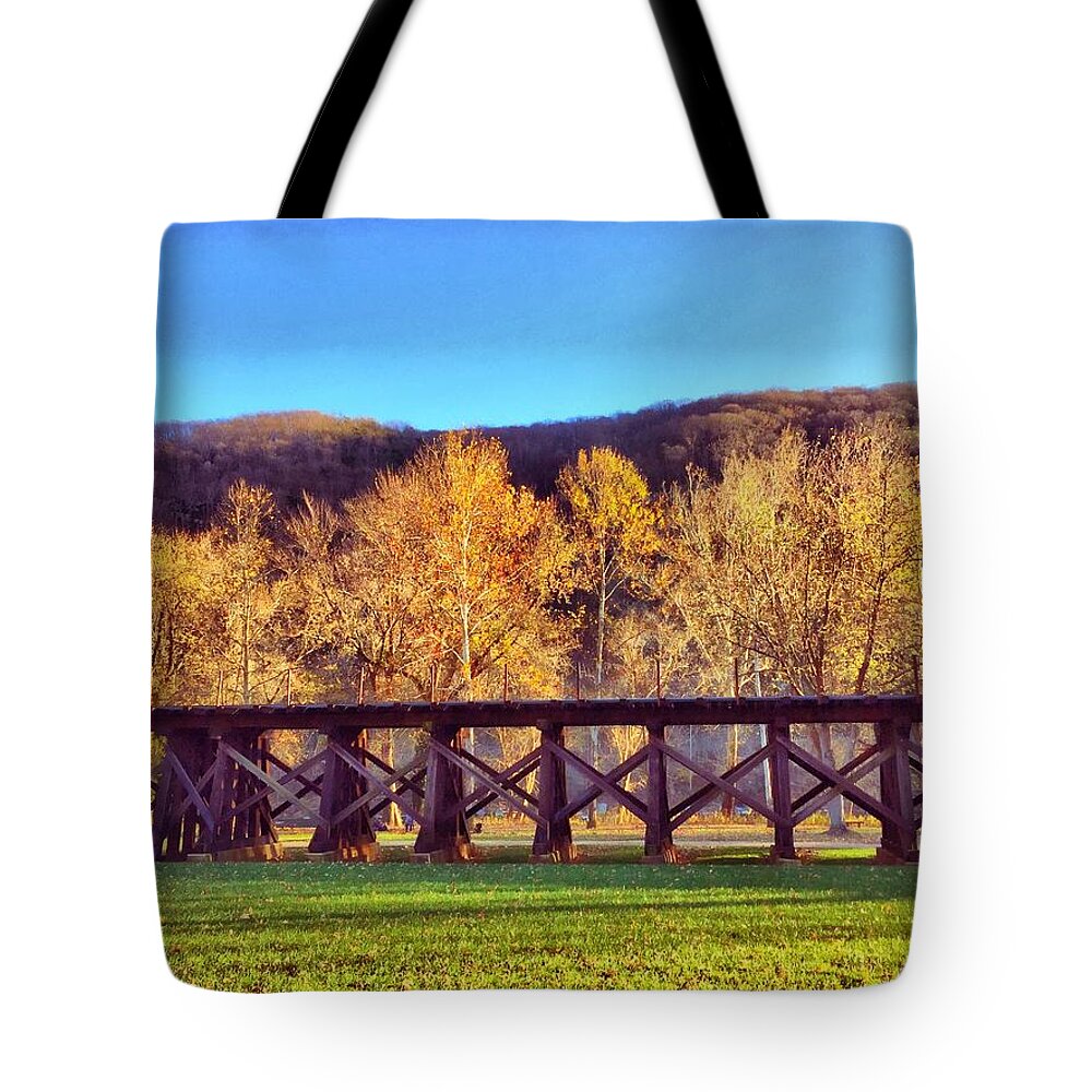 Train Tracks Tote Bag featuring the photograph Harpers Ferry Train Tracks by Chris Montcalmo