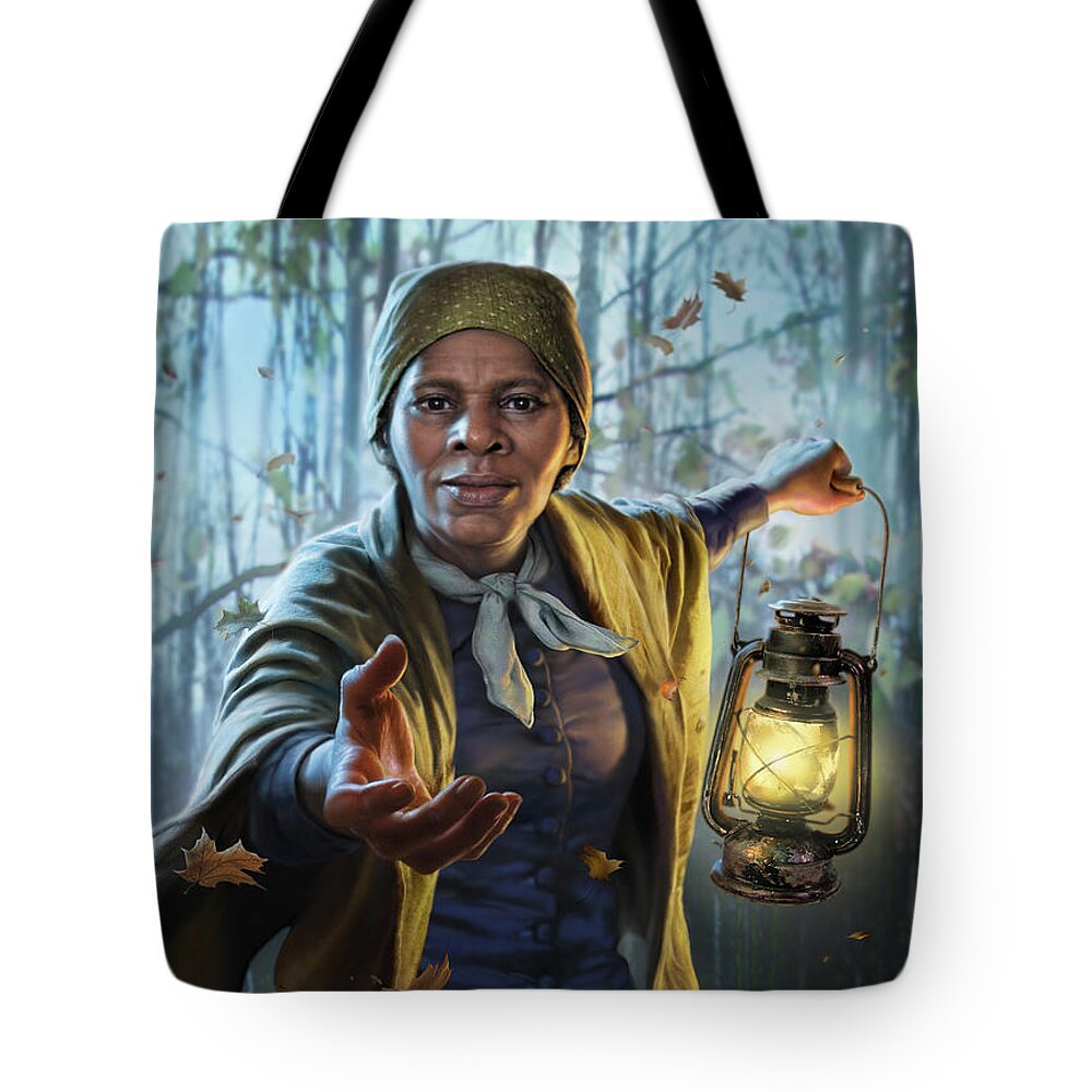 Underground Railroad Tote Bag featuring the digital art Harriet Tubman by Mark Fredrickson