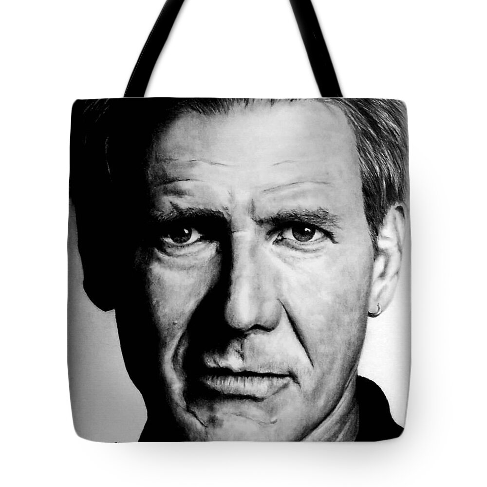 Harrison Ford Tote Bag featuring the drawing Harrison Ford by Rick Fortson