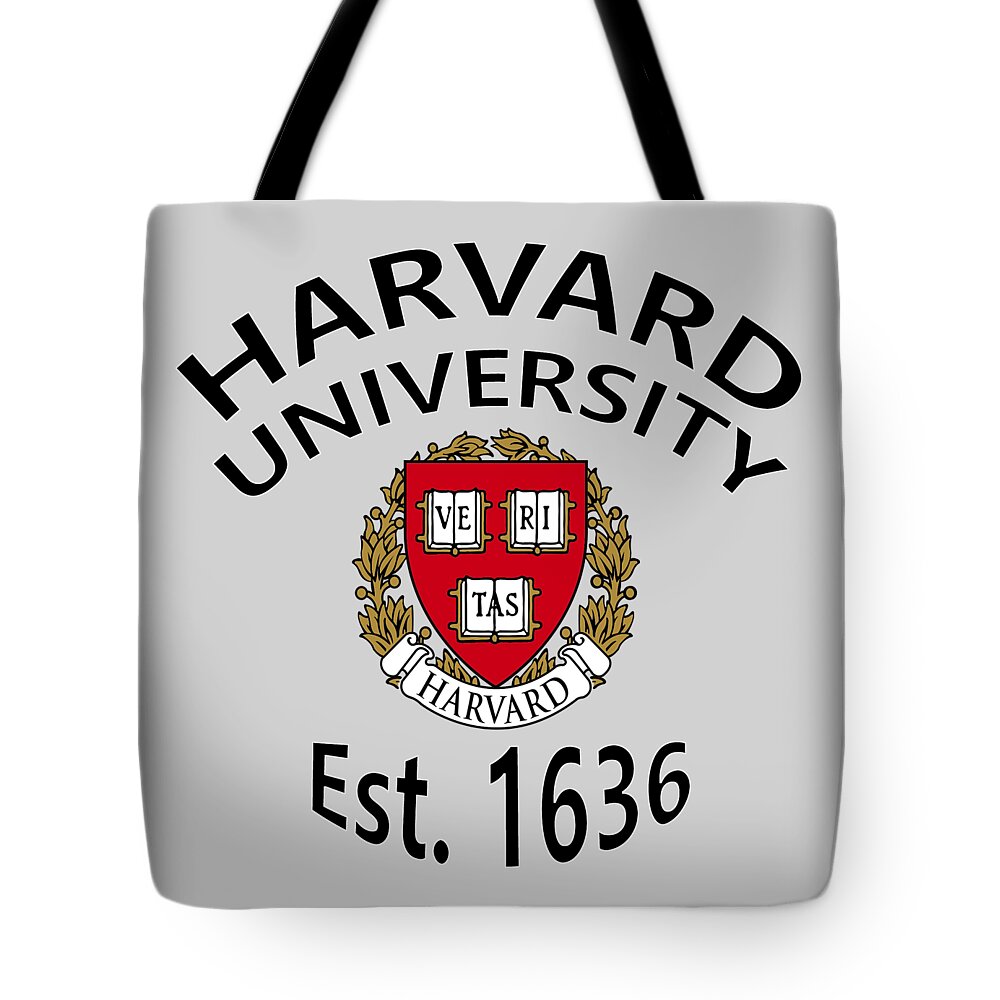 Harvard University Tote Bag featuring the digital art Harvard University Est 1636 by Movie Poster Prints