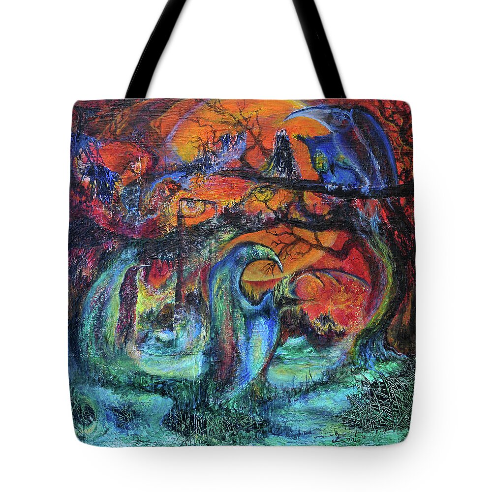 Ennis Tote Bag featuring the painting Harvesters Of The Autumnal Swamp by Christophe Ennis