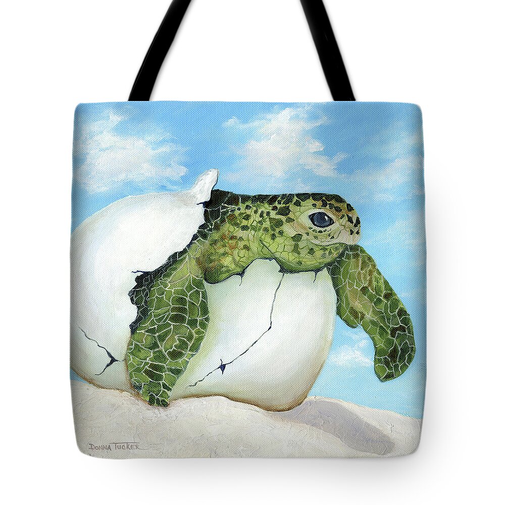 Sea Turtle Tote Bag featuring the painting Hatcher by Donna Tucker