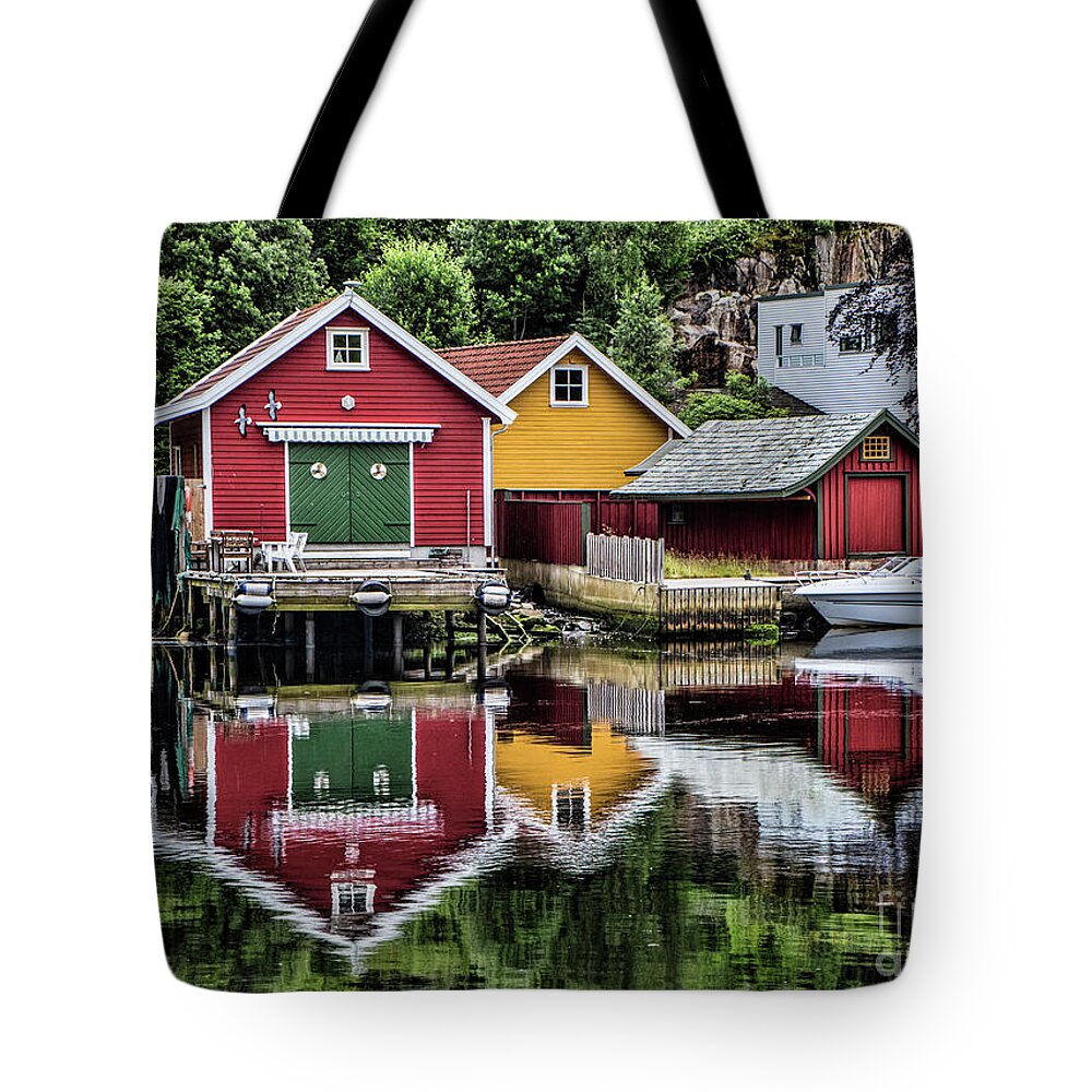  Tote Bag featuring the photograph Haugesund Reflections by Shirley Mangini