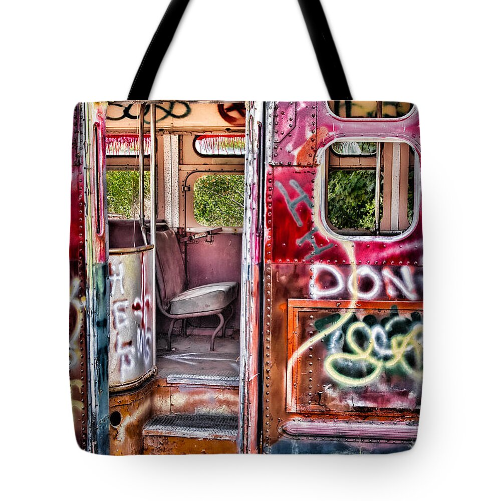 Graffiti Tote Bag featuring the photograph Haunted Graffiti Art Bus by Susan Candelario