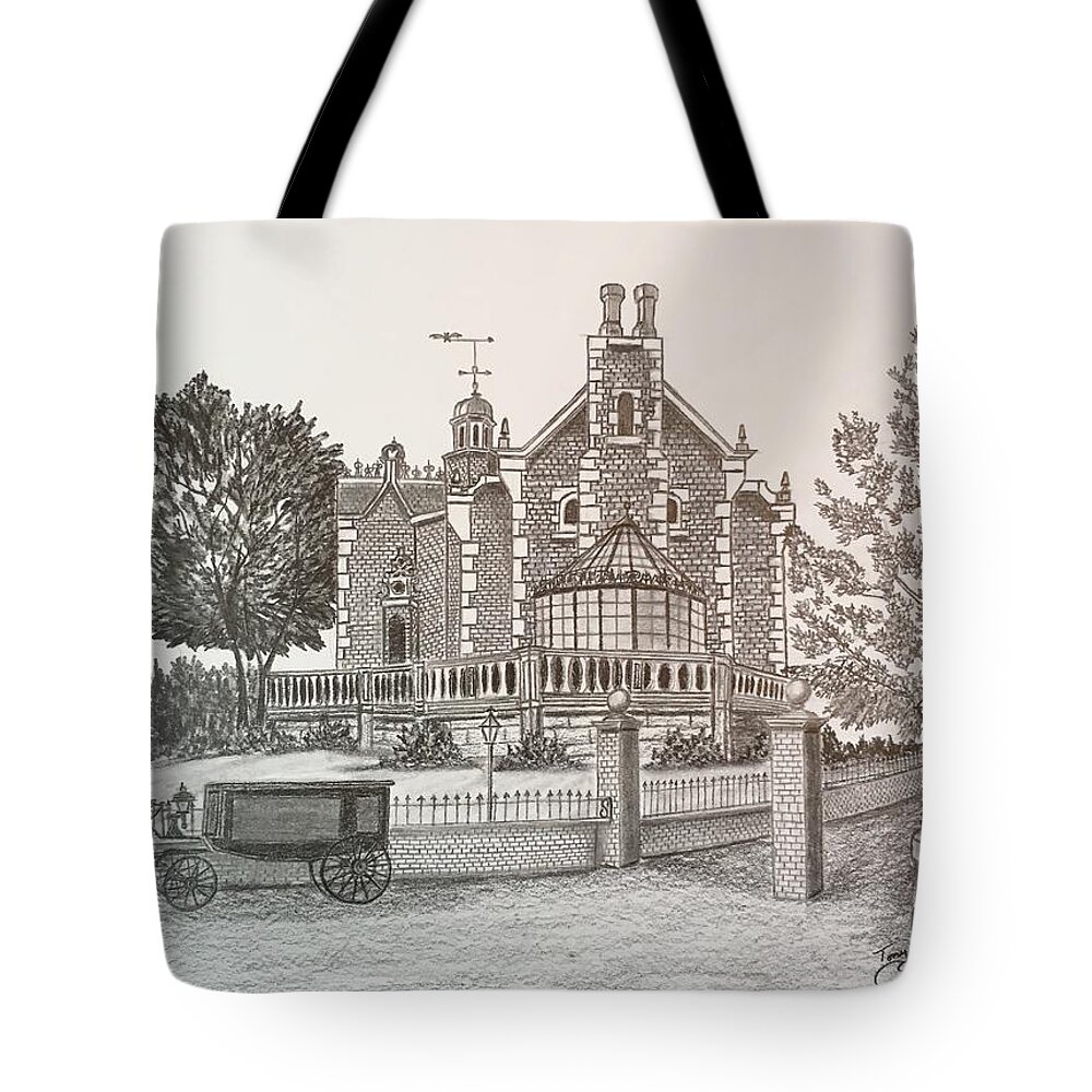 House Tote Bag featuring the drawing Haunted Mansion by Tony Clark