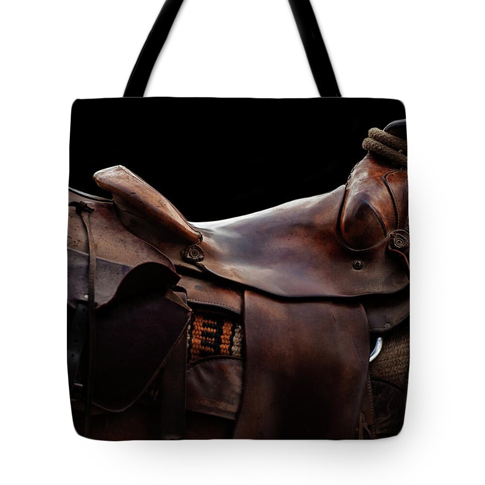 Saddle Tote Bag featuring the photograph Have A Seat - Three Bars Ranch by Ryan Courson