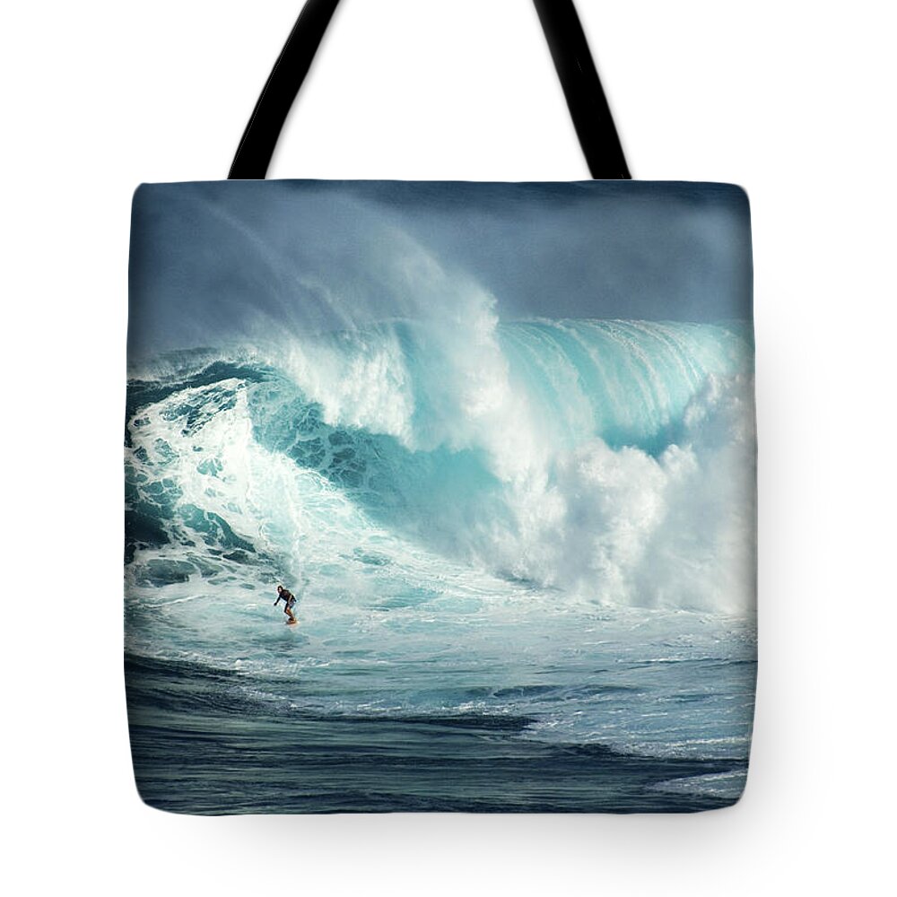 Surf Tote Bag featuring the photograph Hawaii Surfing Jaws 1 by Bob Christopher