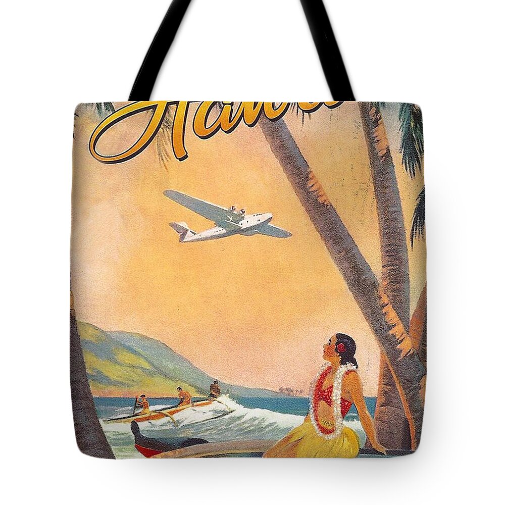 Hawaii Tote Bag featuring the painting Hawaii, vintage airline poster by Long Shot