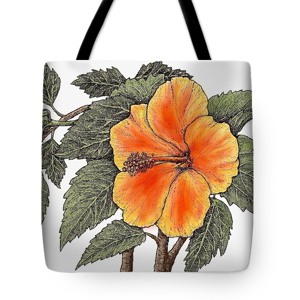 Hibiscus Tote Bag featuring the digital art Hawaiian Hibsiscus orange by Stephen Jorgensen