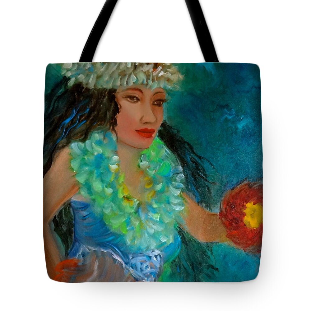 Hula Tote Bag featuring the painting Hawaiian Hula Maiden by Jenny Lee