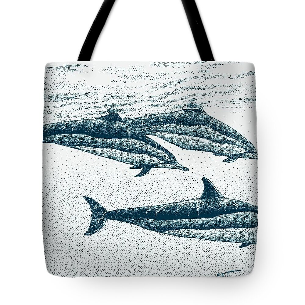 Spinner Dolphin Tote Bag featuring the digital art Hawaiian Spinner Dolphin blue by Stephen Jorgensen