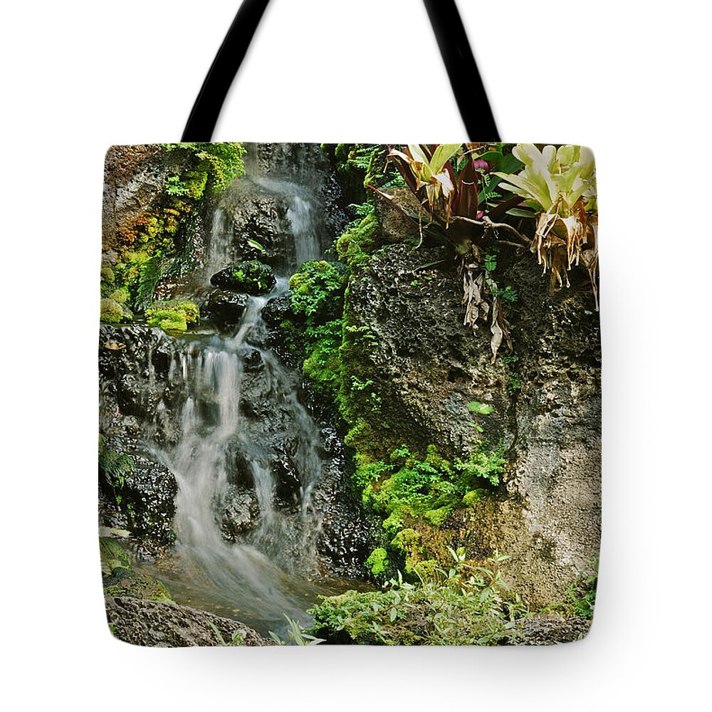 Waterfall Tote Bag featuring the photograph Hawaiian Waterfall by Michael Peychich