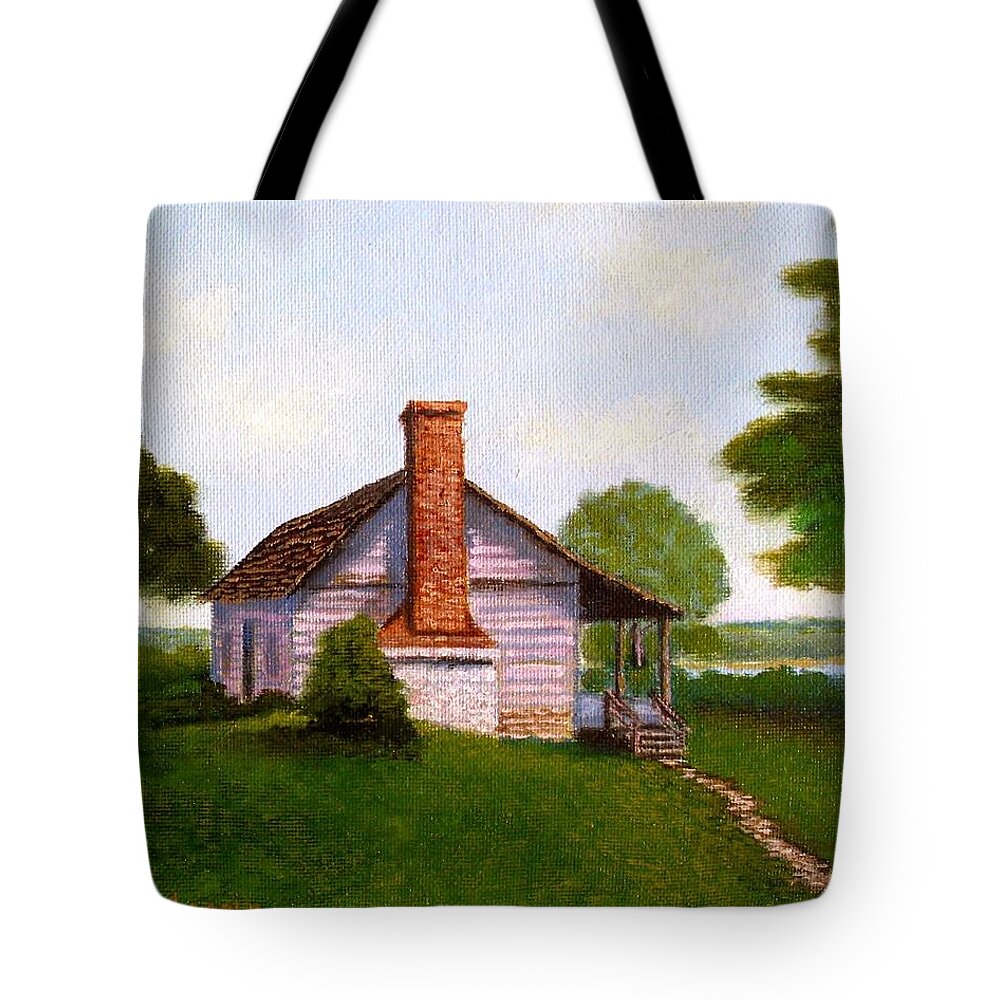 Log Cabin Tote Bag featuring the painting Hawkeye Cabin by Fred Wilson