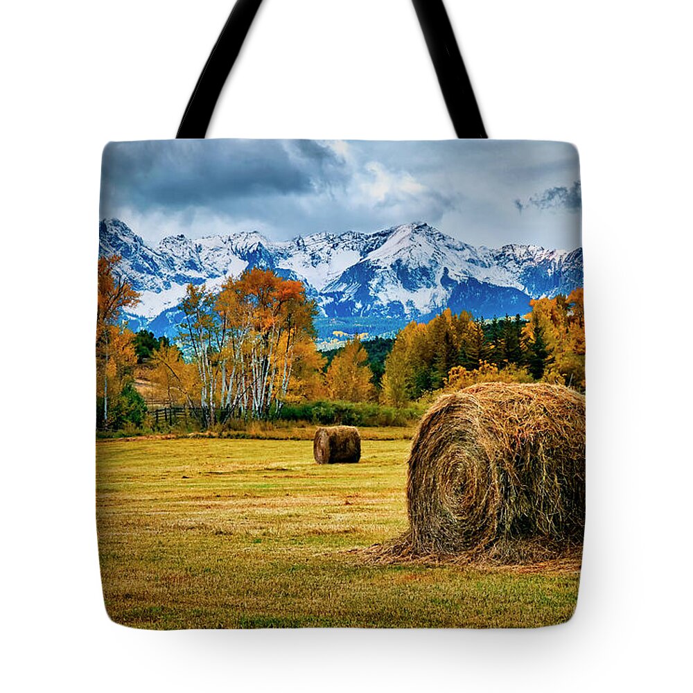 Hay Tote Bag featuring the photograph Hay Bales in the Mountain Valley by David Soldano