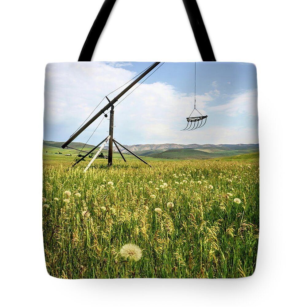 Chesterfield Tote Bag featuring the photograph Hay Fork by Roxie Crouch