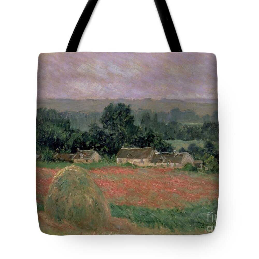 Haystack At Giverny Tote Bag featuring the painting Haystack at Giverny, 1886 by Claude Monet