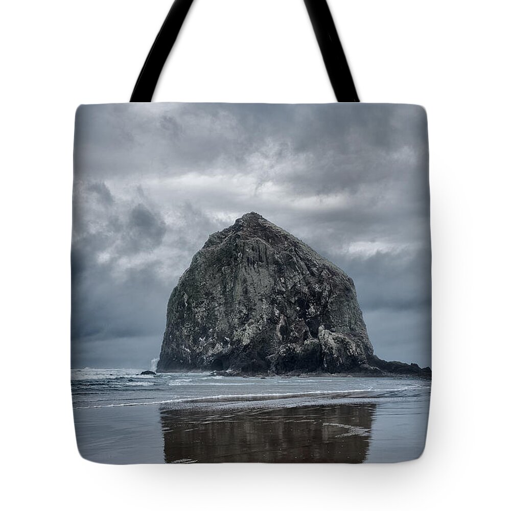 Beach Tote Bag featuring the photograph Haystack Rock 1 by Al Andersen
