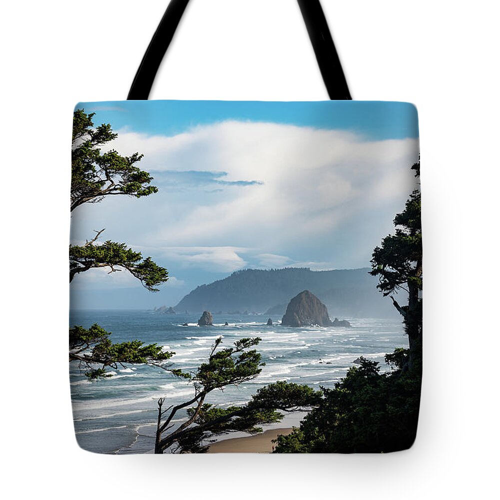 Cannon Beach Tote Bag featuring the photograph Haystack Views by Darren White