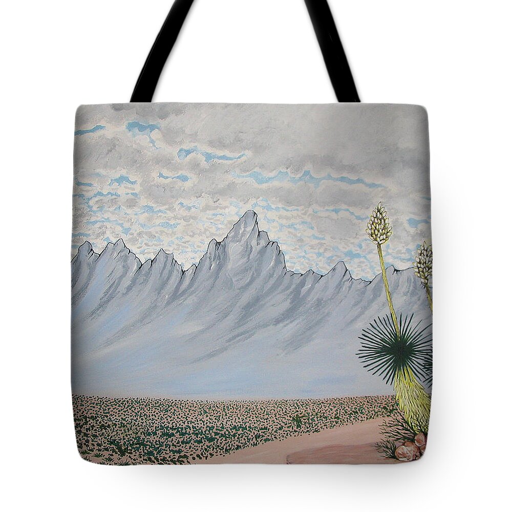 Desertscape Tote Bag featuring the painting Hazy Desert Day by Marco Morales