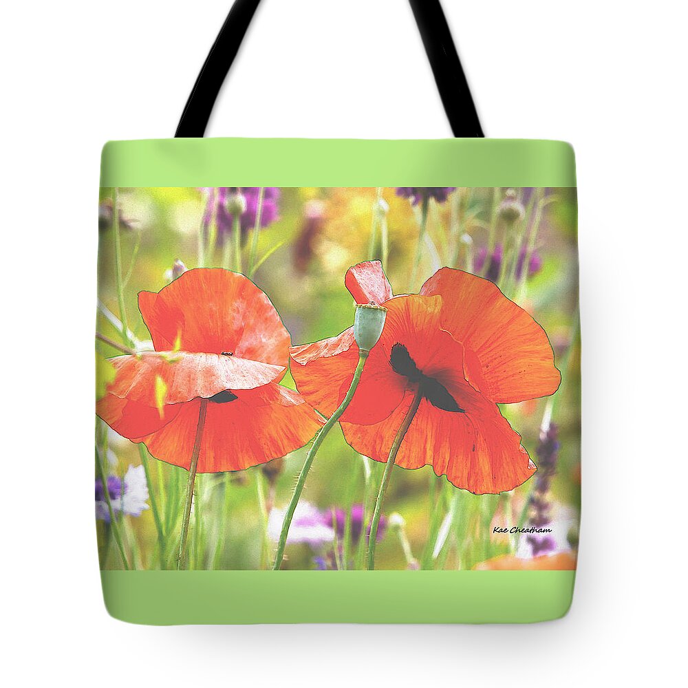 Poppies Tote Bag featuring the digital art Hazy Poppies and Field by Kae Cheatham