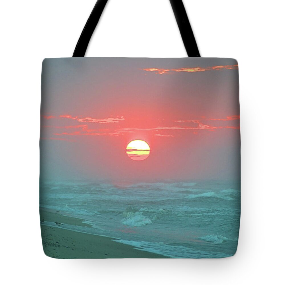 Seas Tote Bag featuring the photograph Hazy Sunrise I V by Newwwman