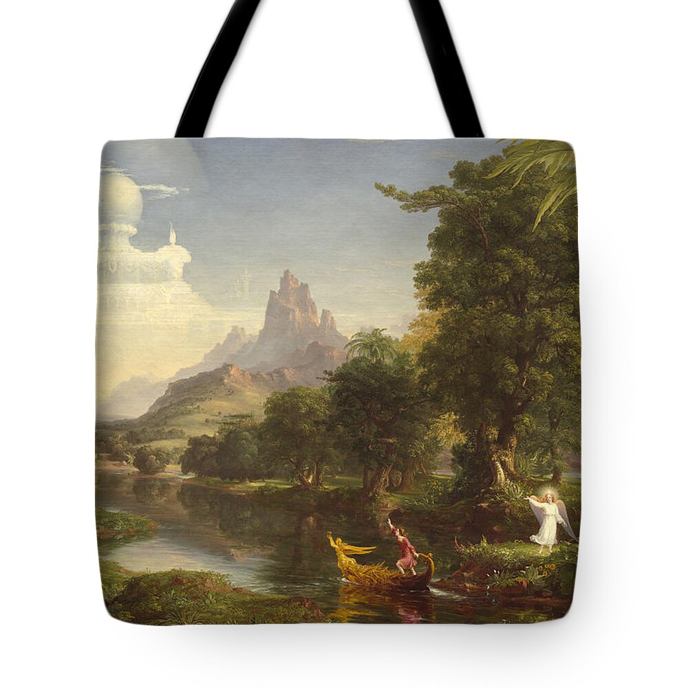 Thomas Cole Tote Bag featuring the painting He Voyage Of Life by MotionAge Designs