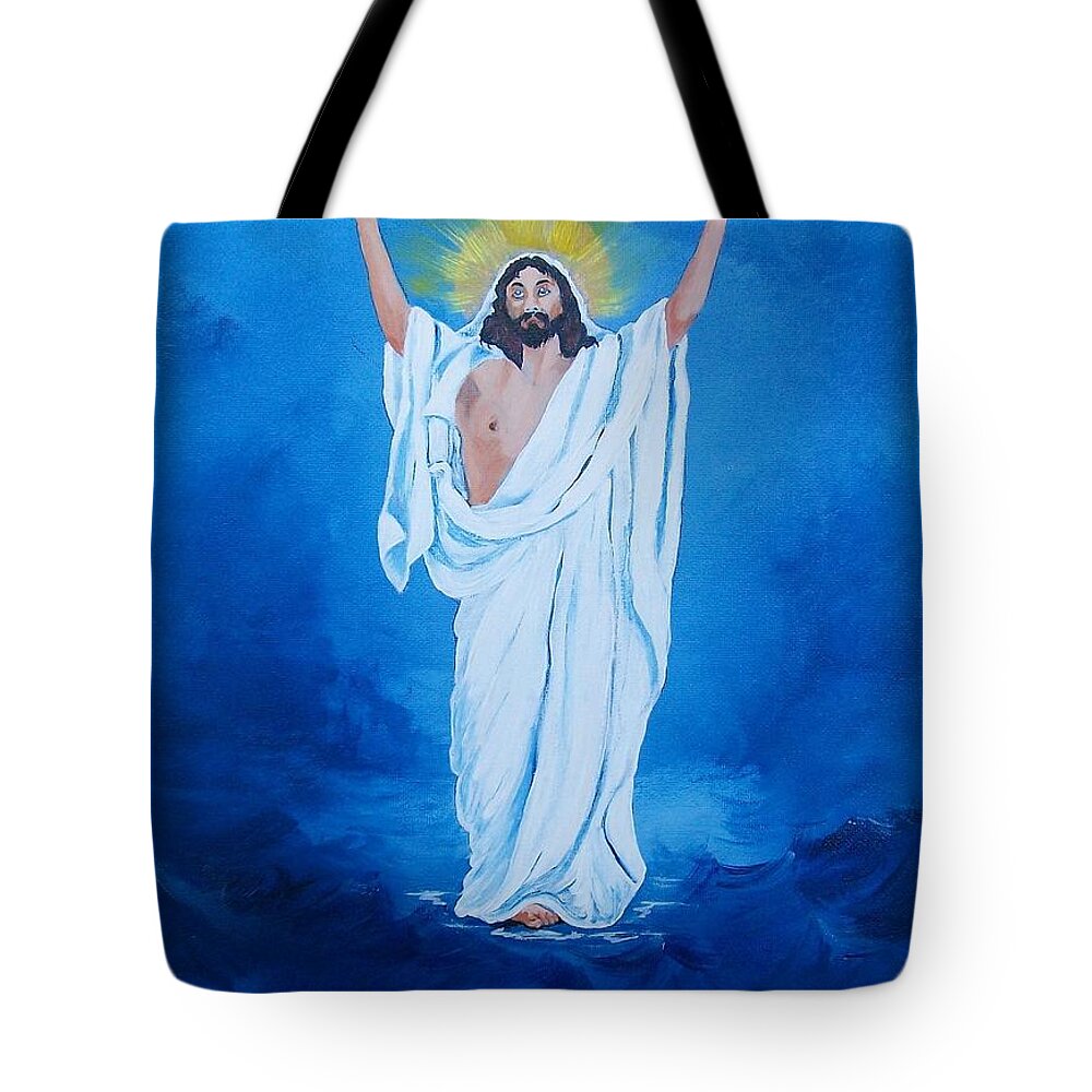 Jesus Tote Bag featuring the painting He Walked on Water by Sharon Duguay