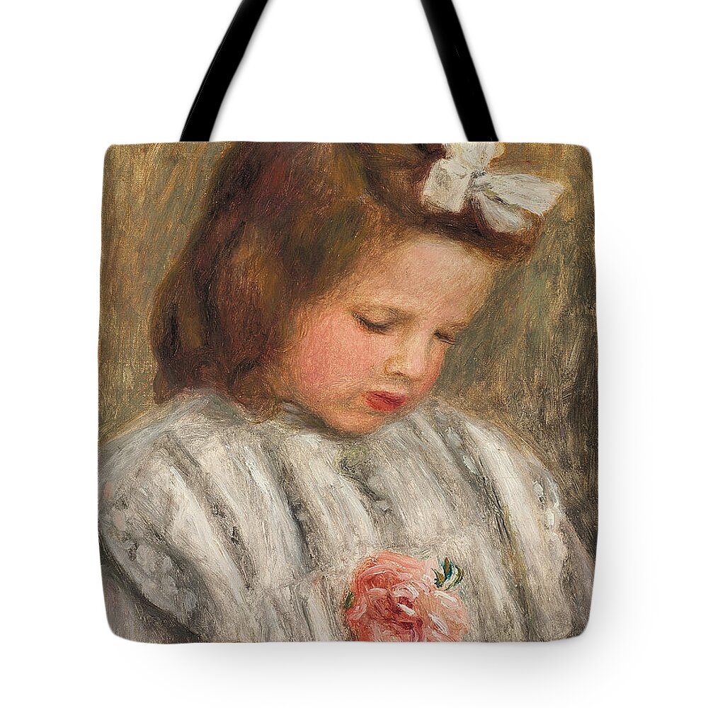 Renoir Tote Bag featuring the painting Head of a Girl, Tete de fillette by Pierre Auguste Renoir