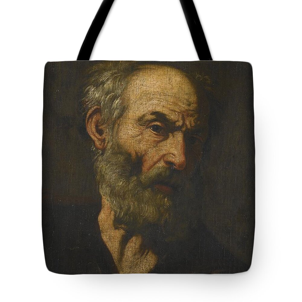 Workshop Of Jusepe De Ribera Tote Bag featuring the painting Head Of A Man by MotionAge Designs