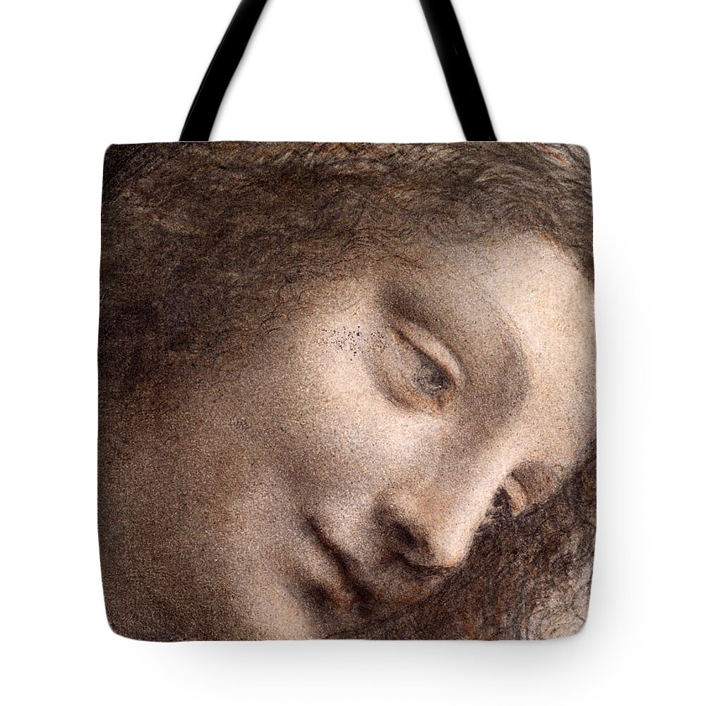 Head Of Virgin Tote Bag featuring the drawing Head of the Virgin Mary by Leonardo Da Vinci