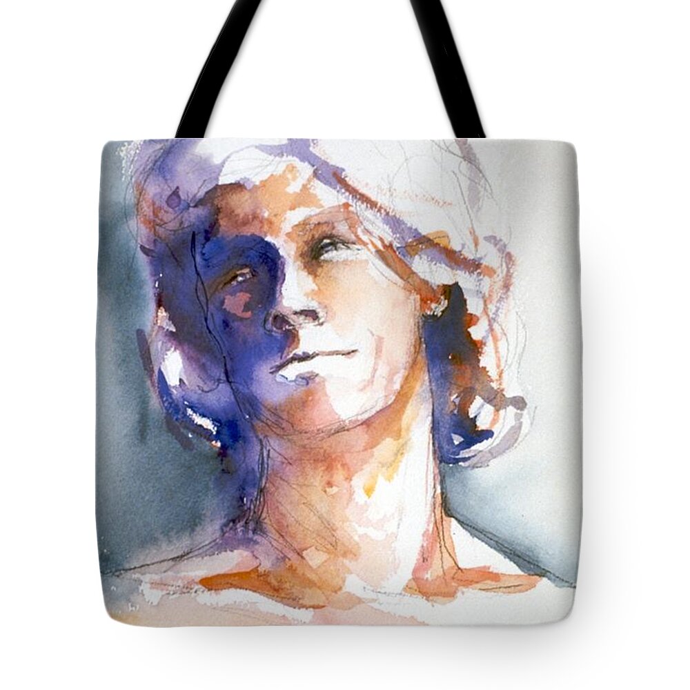 Headshot Tote Bag featuring the painting Head study 1 by Barbara Pease