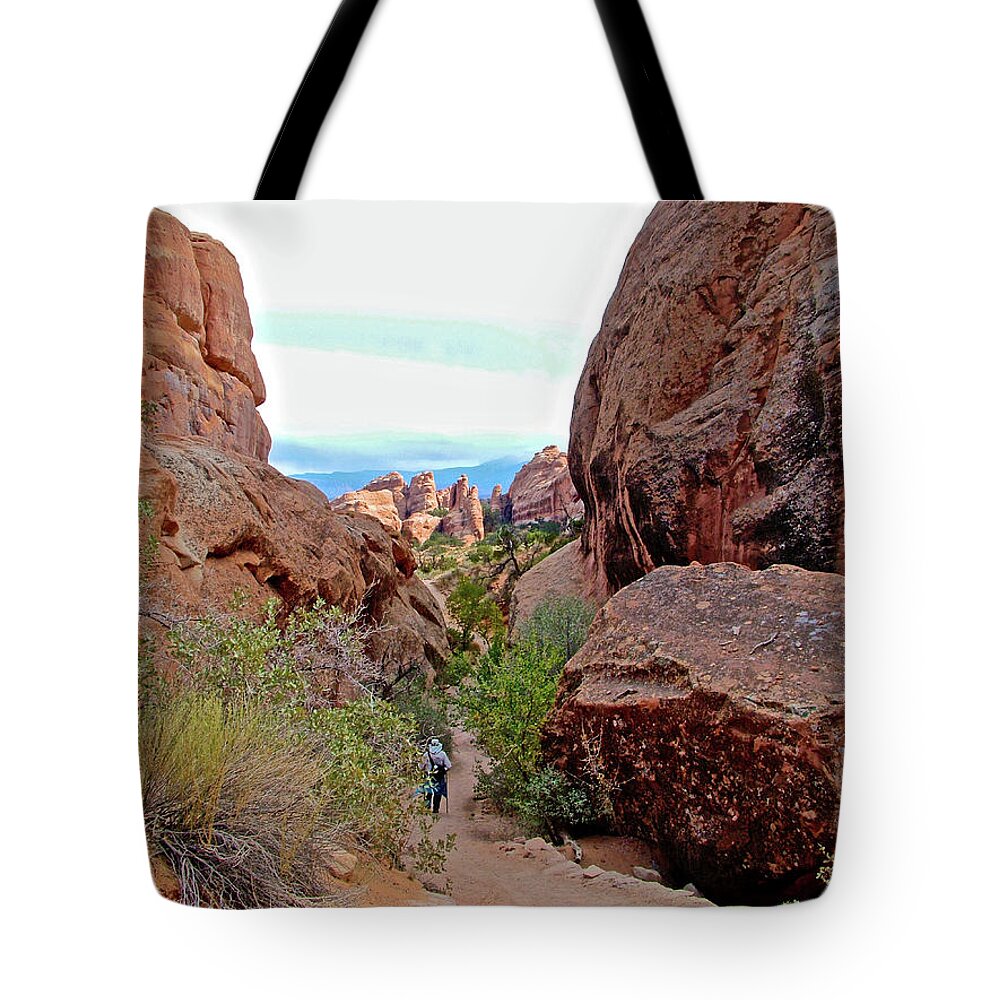 Heading Back On Devils Garden Trail In Arches National Park Tote Bag featuring the photograph Heading Back on Devil's Garden Trail in Arches National Park, Utah by Ruth Hager