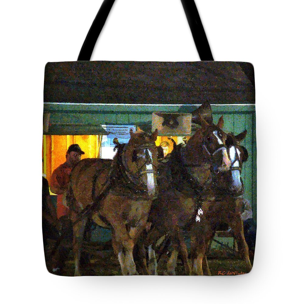 Horses Tote Bag featuring the painting Heading into the Ring by RC DeWinter