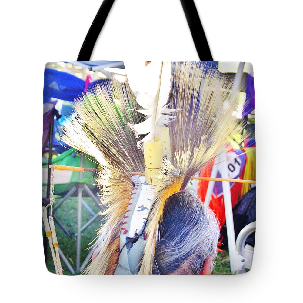 Headdress Tote Bag featuring the photograph Headress With Feathers by Marilyn Diaz