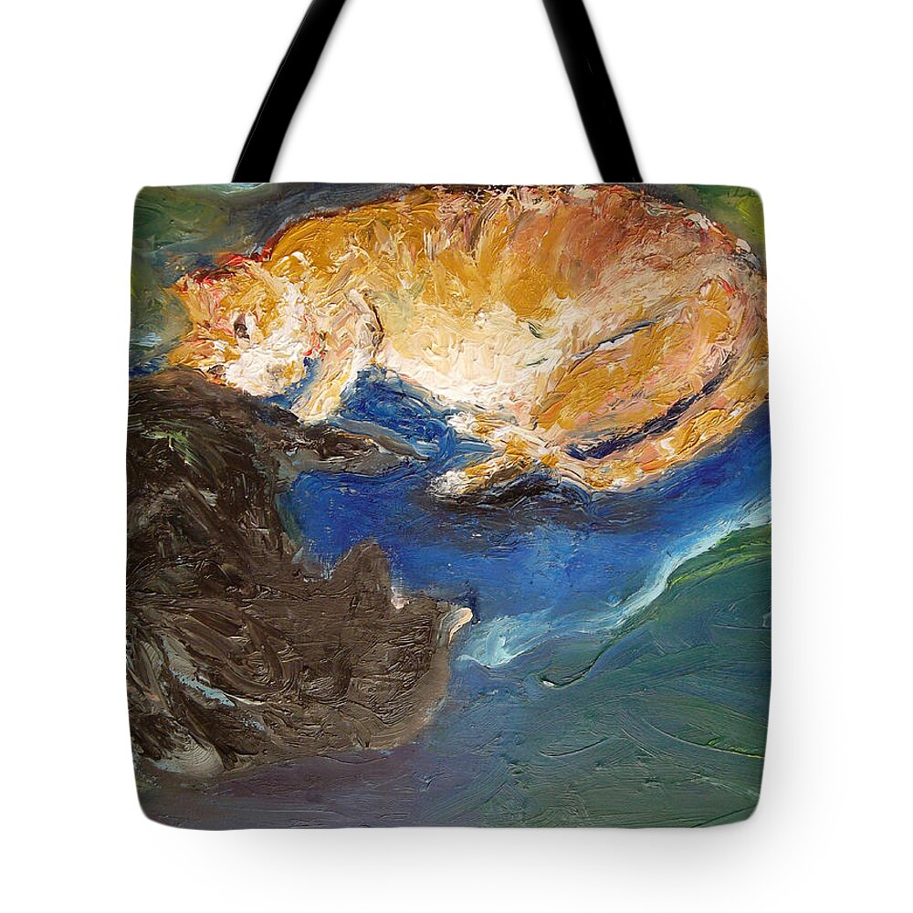 Cats Tote Bag featuring the painting Heads or Tails by Susan Esbensen