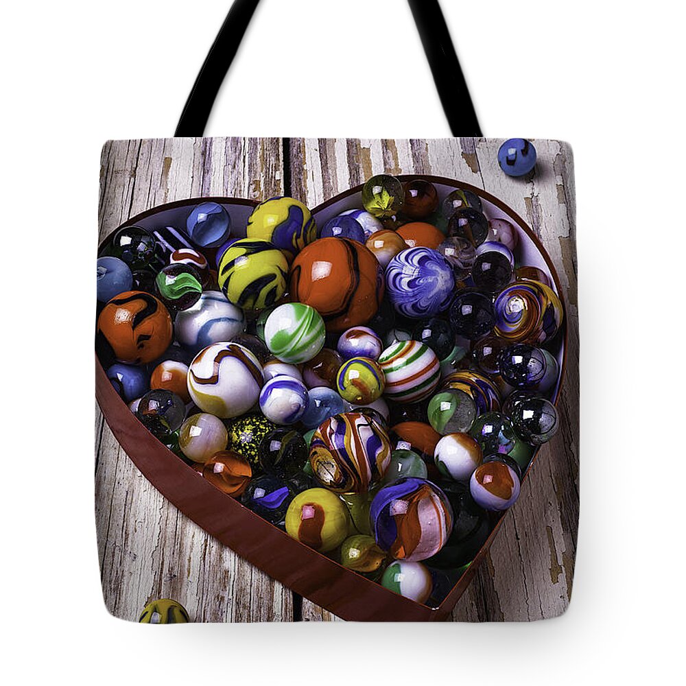 Marbles Tote Bag featuring the photograph Heart Box With Marbles by Garry Gay