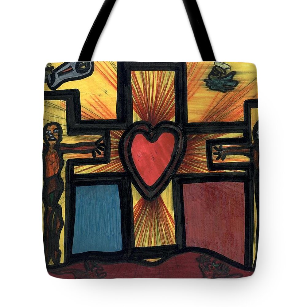 Watercollaboration Communication Day In The Life D�a De Los Muertos Experiences Facebook Food Graphic Design Gustavo Perez-firmat Havana History Integrated Marketing Internet Jacksonville Jama Know Your Audience La Boca Multicultural Nfprsa Product Review Reviews Marco Social Media Technology Websites \in-d�lj\ Darrell Black Definism Artwork Tote Bag featuring the mixed media Heart of the Savior by Darrell Black